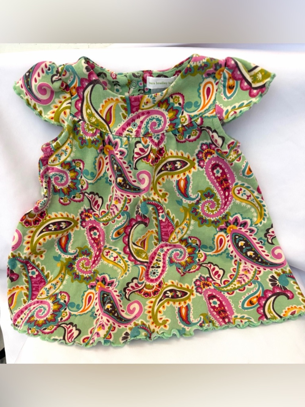 VERA BRADLEY BABY Paisley Flutter Sleeve Top - Mint & Pink Accents